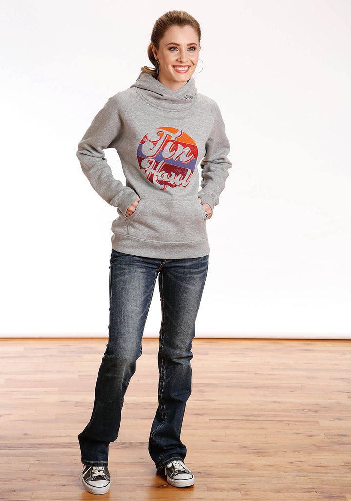 WOMENS TIN HAUL RETRO CIRCLE SCREEN PRINT HEATHER GREY SWEATSHIRT