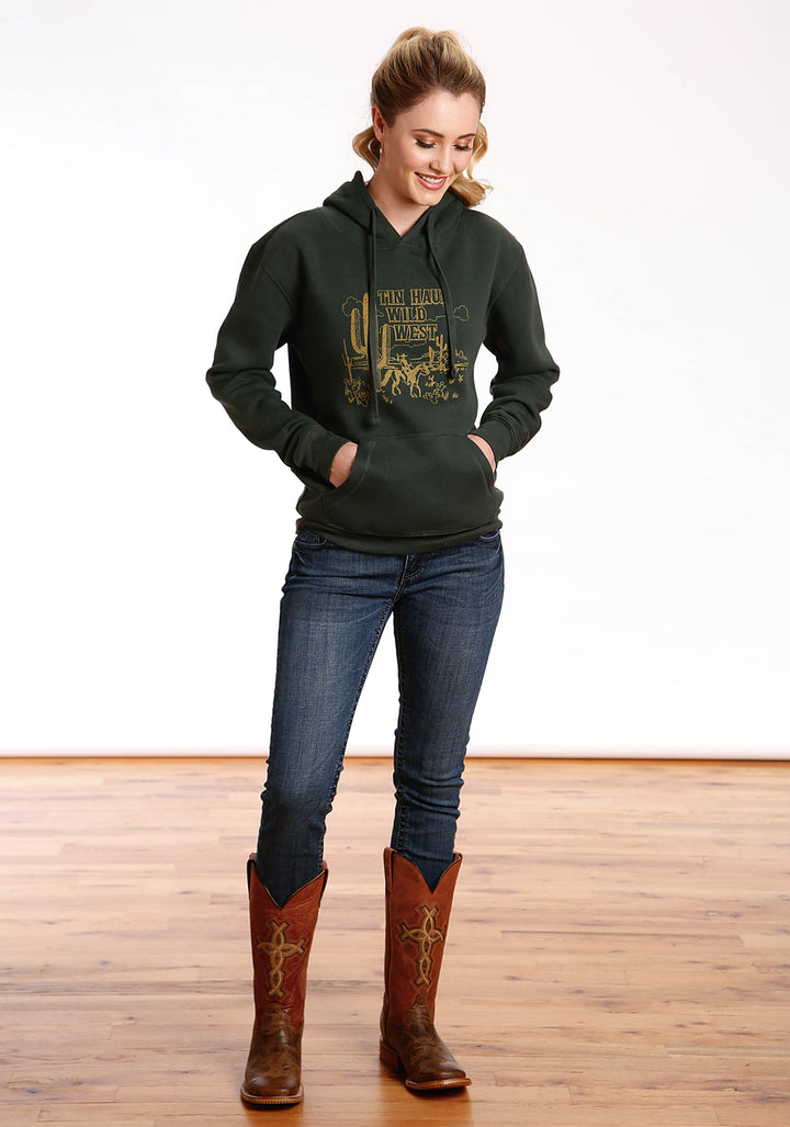 WOMENS TIN HAUL WILD WEST SCREEN PRINT GREEN SWEATSHIRT