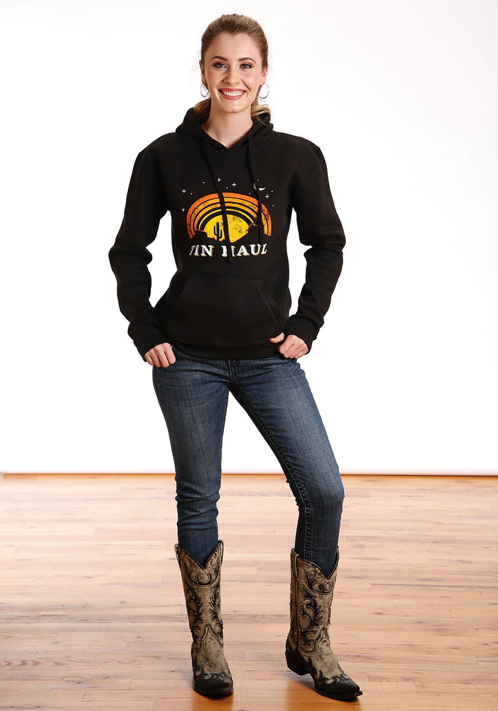 WOMENS TIN HAUL UNDER THE NITE SKY PRINT BLACK SWEATSHIRT