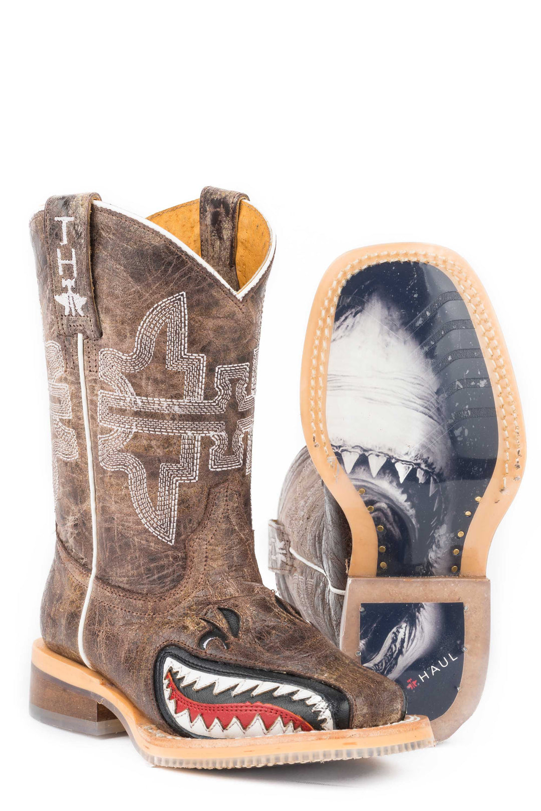 LITTLE BOYS SHARKY WITH MAN EATER SOLE BROWN LEATHER UPPER