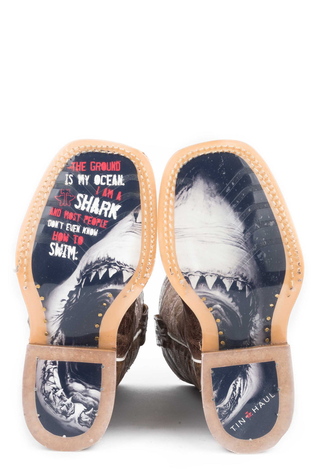 LITTLE BOYS SHARKY WITH MAN EATER SOLE BROWN LEATHER UPPER