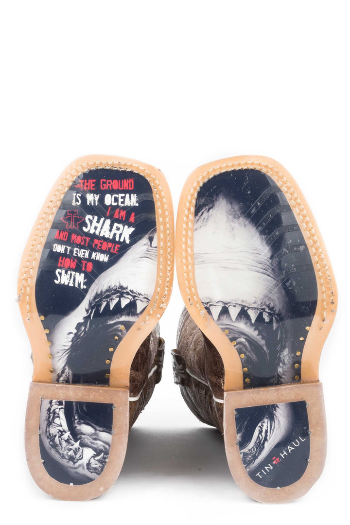 LITTLE BOYS SHARKY WITH MAN EATER SOLE BROWN LEATHER UPPER
