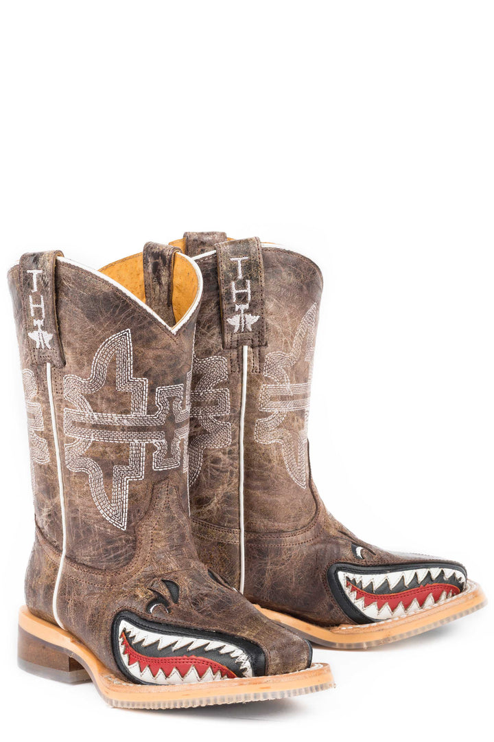 LITTLE BOYS SHARKY WITH MAN EATER SOLE BROWN LEATHER UPPER