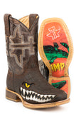 LITTLE BOYS SWAMP CHOMP WITH THIS IS MY SWAMP SOLE EMBOSSED CAIMAN WITH EMBOIDERED BROWN UPPER