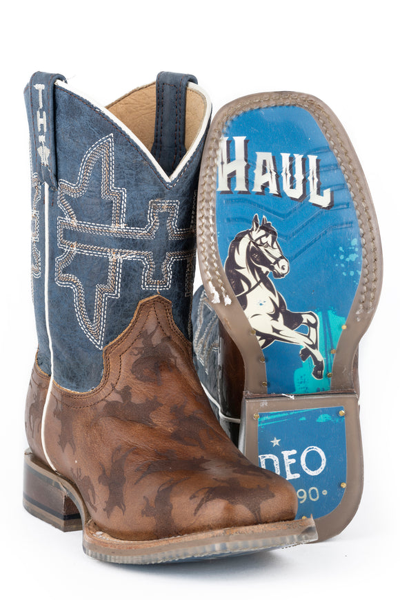 LITTLE BOYS ROUGH STOCK WITH RODEO POSTER SOLE LEATHER OILY BROWN ETCHED VAMP WITH BURNISHED TURQUOISE UPPER