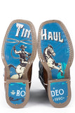 LITTLE BOYS ROUGH STOCK WITH RODEO POSTER SOLE LEATHER OILY BROWN ETCHED VAMP WITH BURNISHED TURQUOISE UPPER