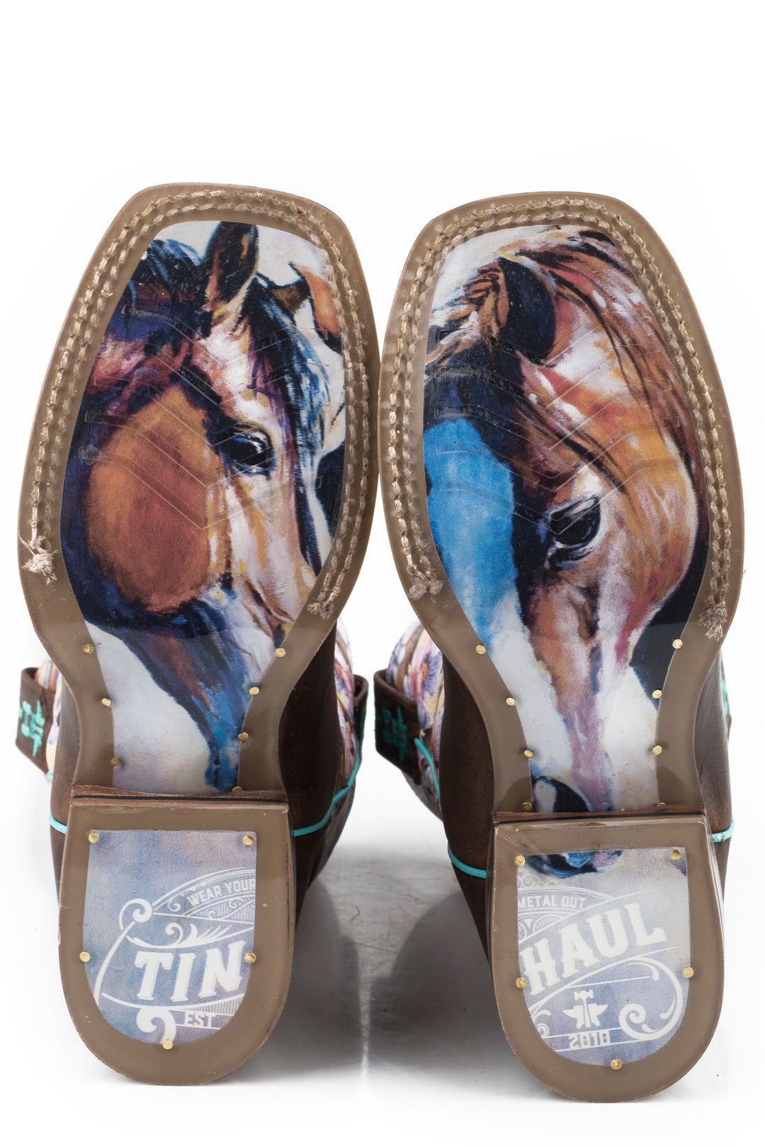LITTLE GIRLS CHESTNUT AND DAISY WITH MY BEST FRIEND SOLE LEATHER BURNISHED DARK BROWN VAMP WITH HORSES AND FLOWERS PRINTED UPPER