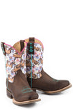 LITTLE GIRLS CHESTNUT AND DAISY WITH MY BEST FRIEND SOLE LEATHER BURNISHED DARK BROWN VAMP WITH HORSES AND FLOWERS PRINTED UPPER