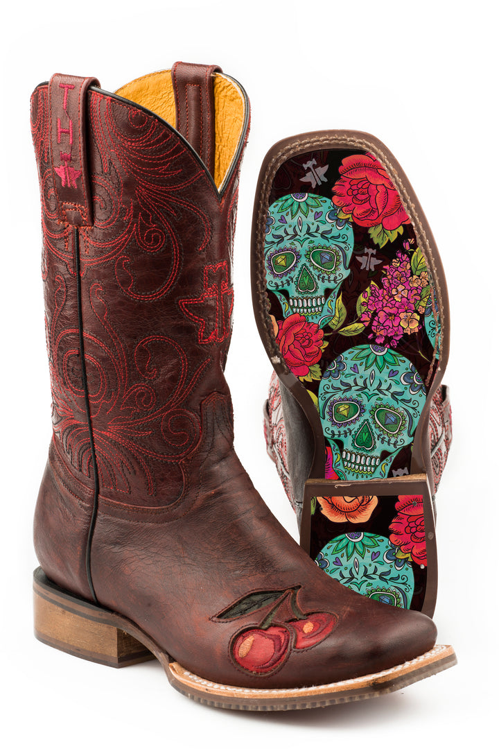 WOMENS MON CHERRY WITH SKULL AND ROSES SOLE