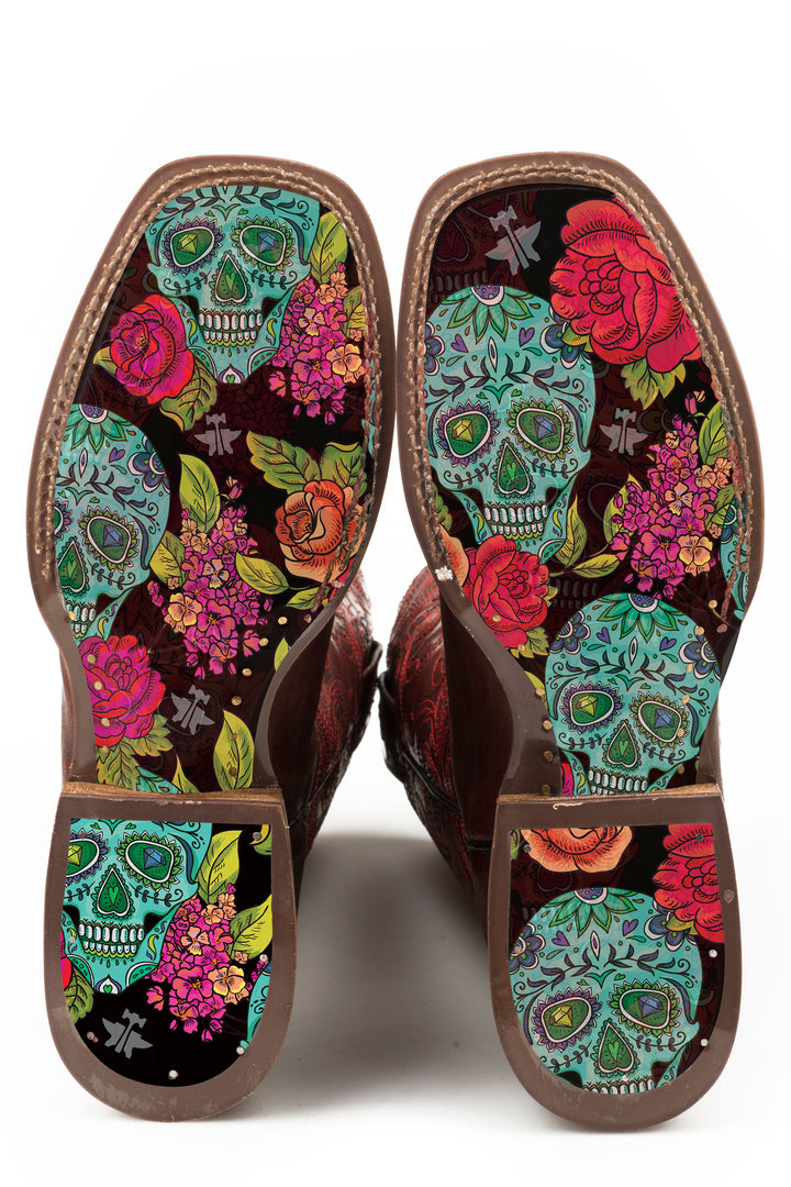 WOMENS MON CHERRY WITH SKULL AND ROSES SOLE
