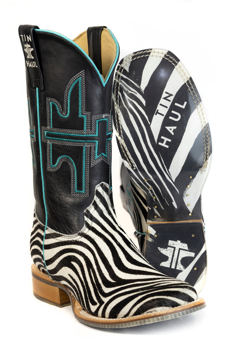 WOMENS TIN HAUL WESTERN ZEBRA BOOT