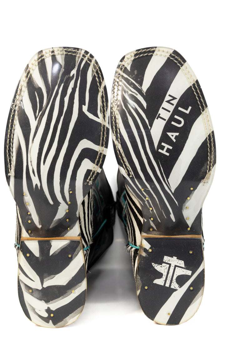 WOMENS TIN HAUL WESTERN ZEBRA BOOT