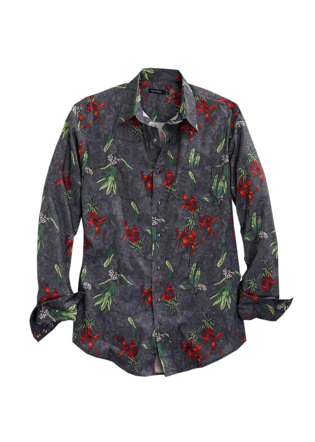MENS TROPICAL PRINT LONG SLEEVE SNAP SHIRT